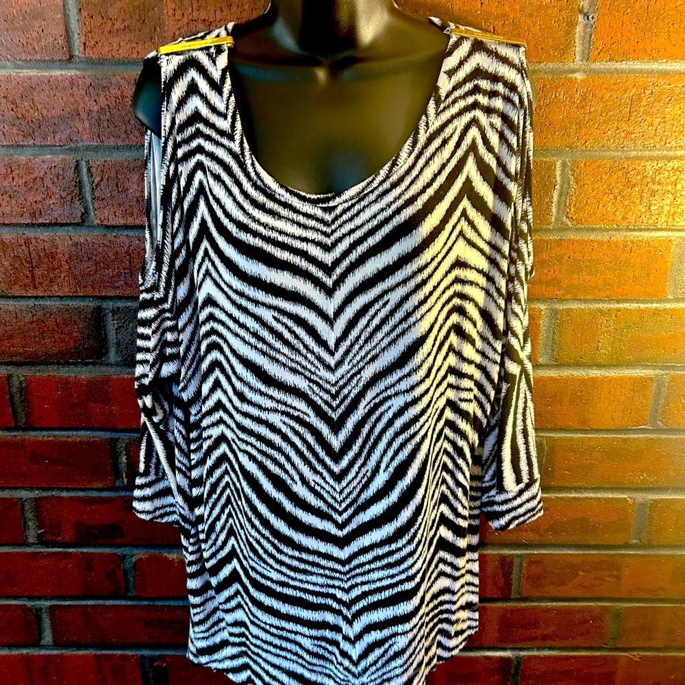 Michael Kors Zebra Print Cold Shoulder Top L